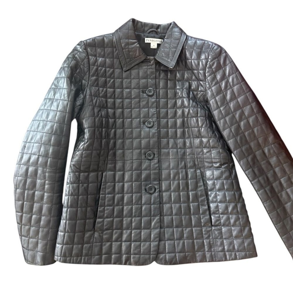 Pendleton Black Quilted Leather Buttoned Long Sle… - image 4